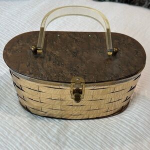 Vintage Woven Basket Handbag with Clear Handle